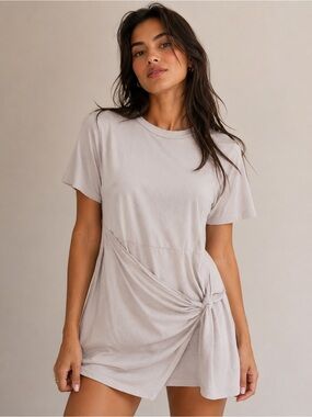 A New Day Beige Side Knot T-Shirt Dress Large Short Sleeve Mini Dress